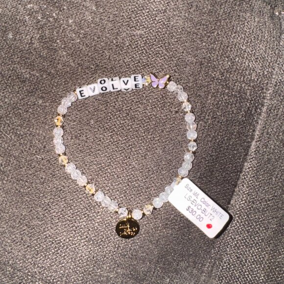 BNWT Little Words Project “Evolve” White Beaded Butterfly Bracelet - Picture 2 of 4